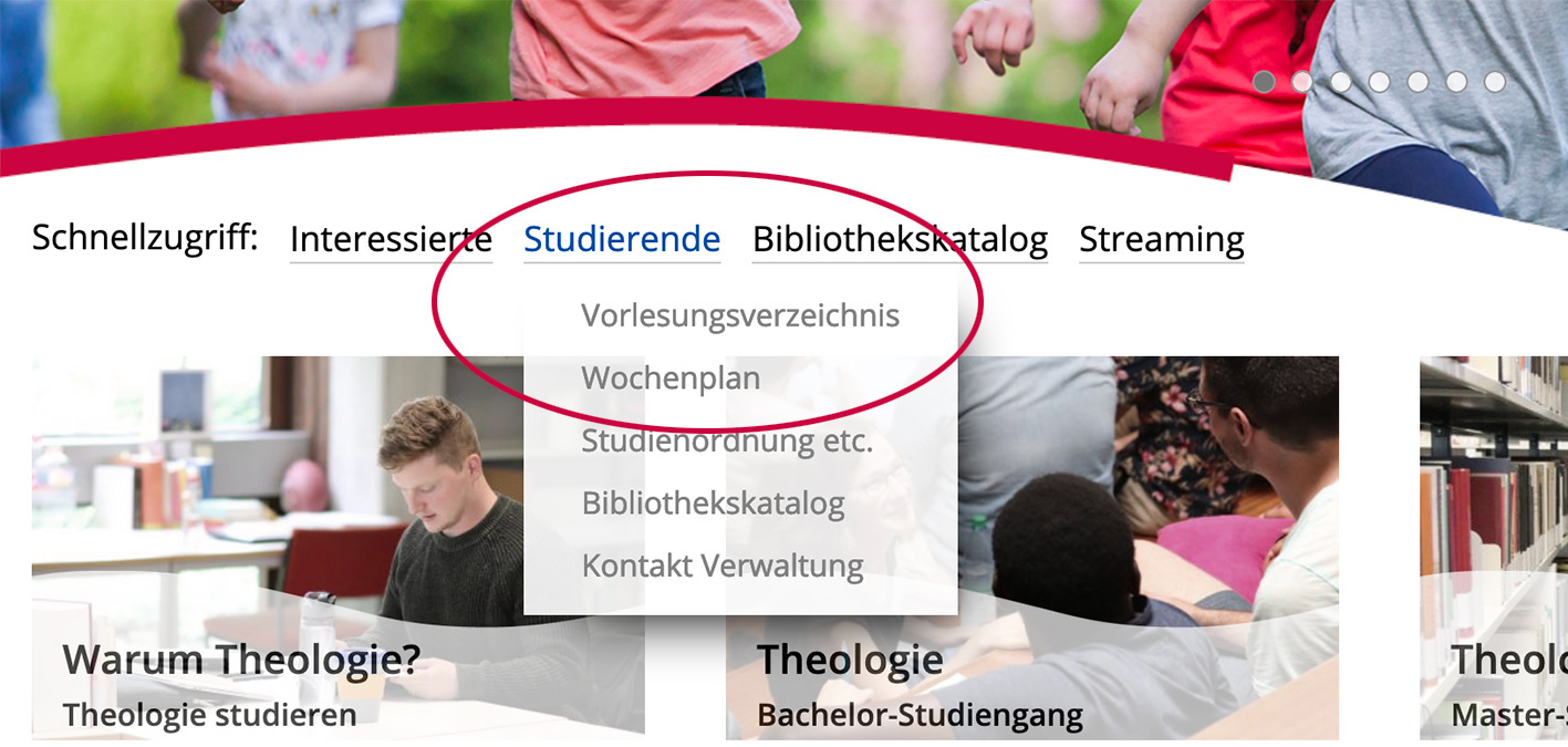 Hinweis zum Auffinden der Semesterdokumente unter dem Schnellzugriff Studierende