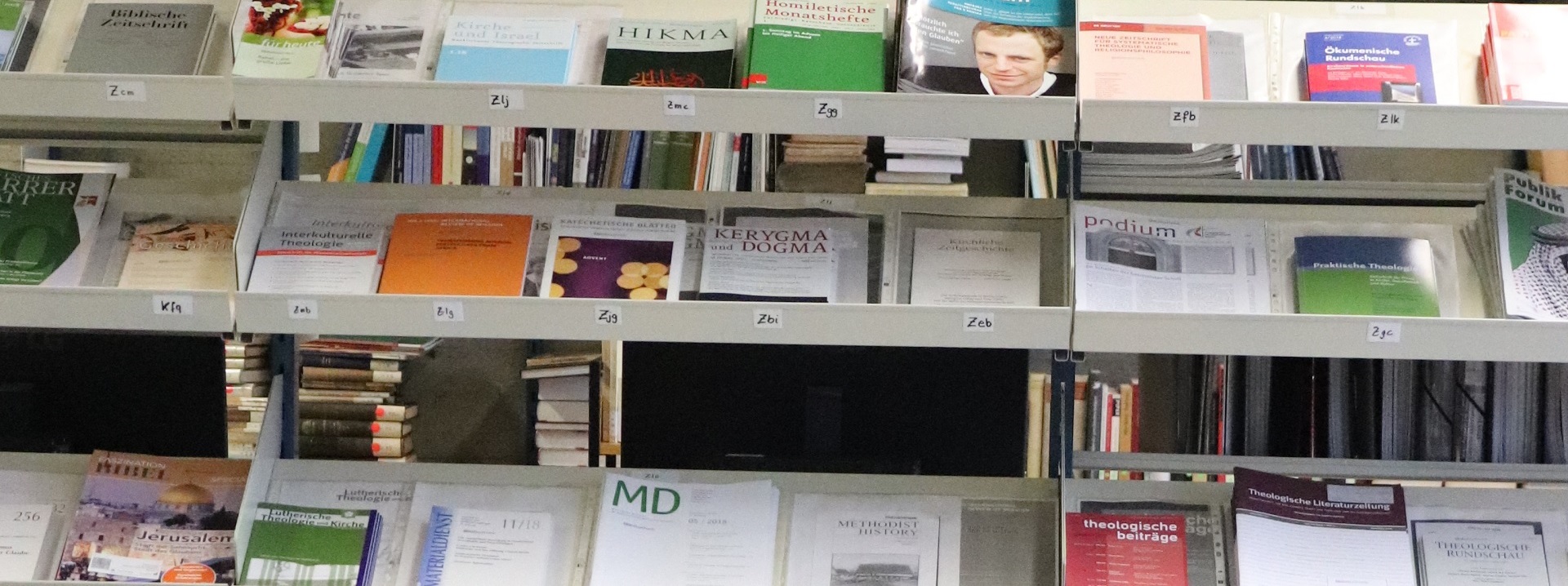 Regale in der Bibliothek der Theologischen Hochschule.